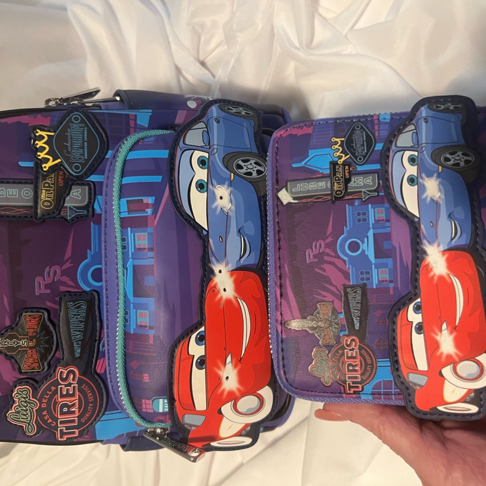 Loungefly Pixar Cars Backpack and Wallet - Purple and Blue - Picture 2 of 2